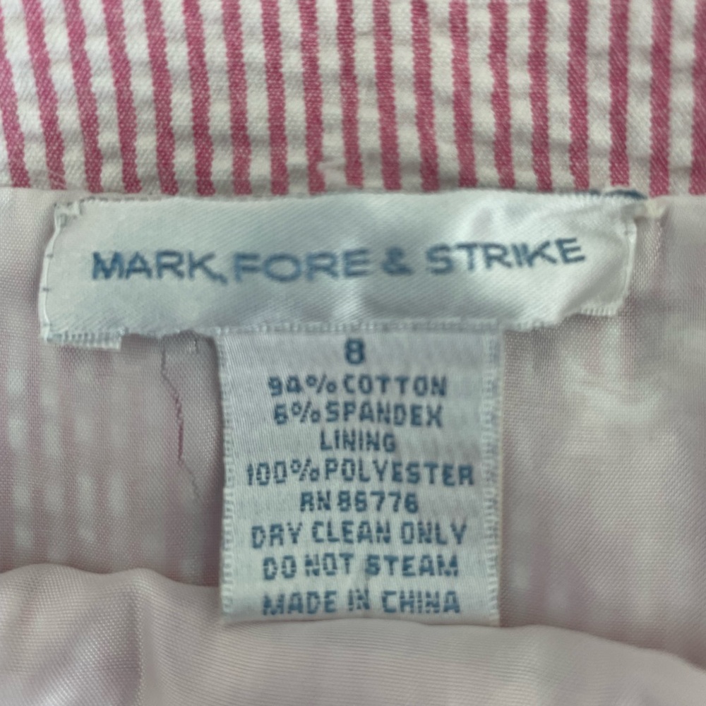 MARK, FORE & STRIKE Preppy Pink Seersucker A-line Skirt with scalloped hem - Picture 3 of 6